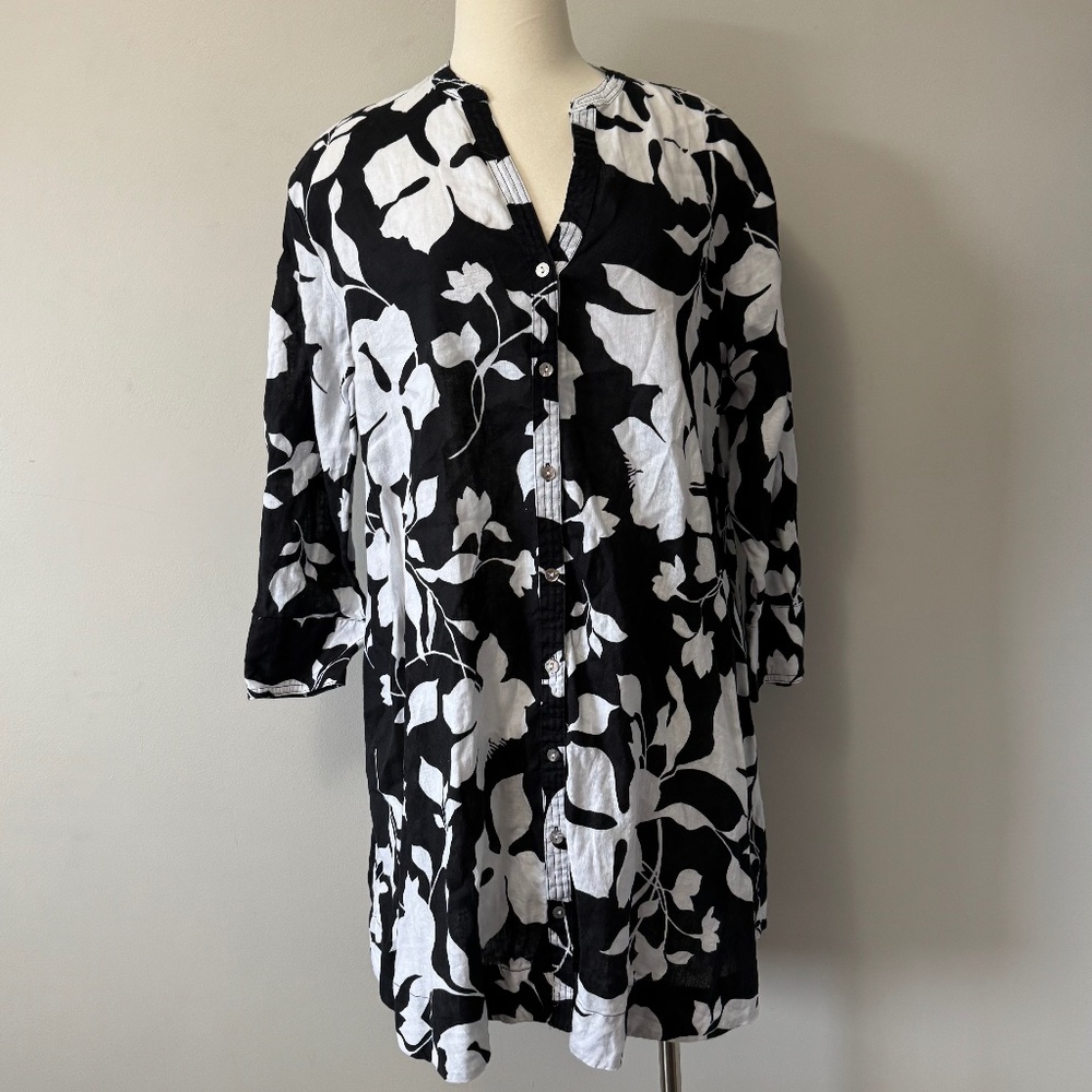 Cynthia Rowley Monochrome Floral Mini Dress 100 linen , large